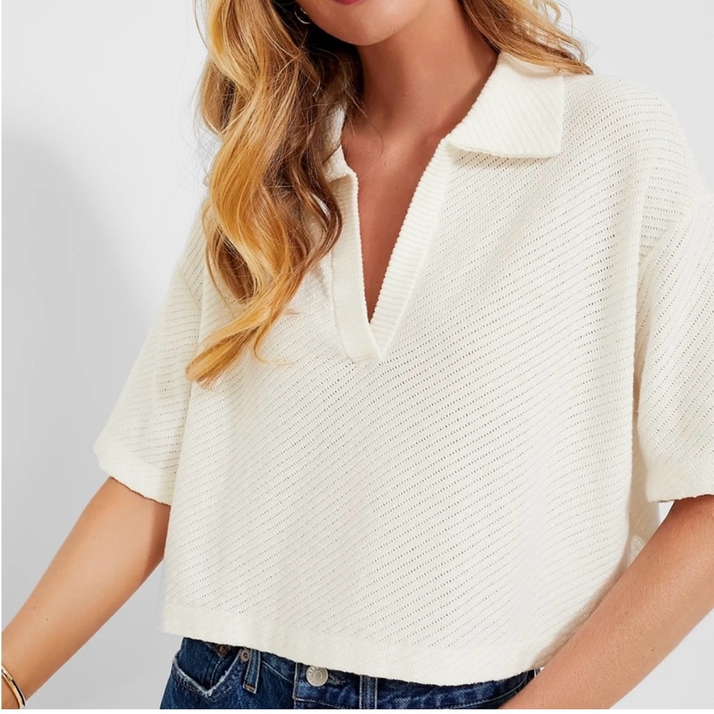 NWT Tuckernuck Ivory Pointelle Knit Gia Polo